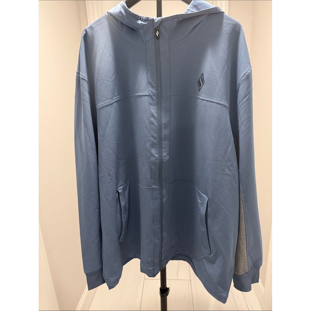 Skechers Men's Hooded Full-Zip Windbreaker in Dusty Blue - Picture 2 of 7